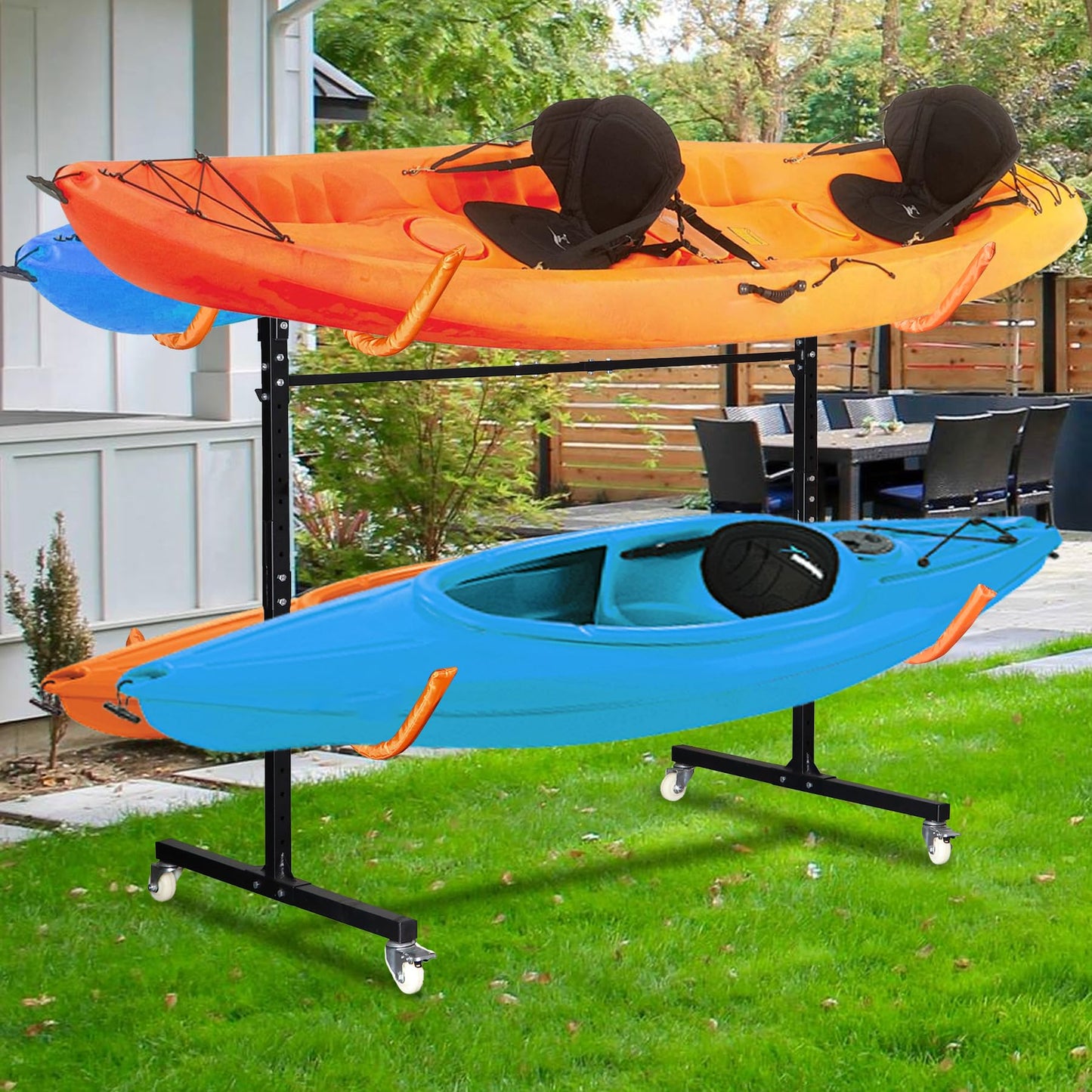 Neorexon Freestanding Kayak Storage Rack, Kayak Racks for Outdoor Storage 4 Kayak, Kayak Stand Heavy Duty Storage for Kayaks, Canoes, SUP and Surfboards