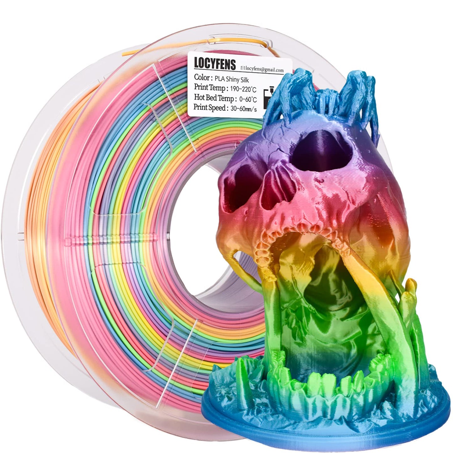 LOCYFENS Silk PLA Filament Multicolor, 3D Printer Filament Rainbow PLA Filament 1.75mm +/- 0.02mm, 3D Printing Filament 1kg/2.2lbs