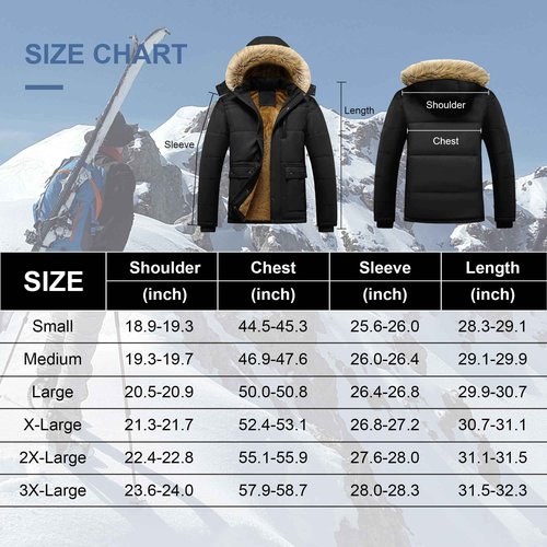 Junggley Men's Winter Warm Ski Jacket Mountain Windproof Hiking Hooded Snow Coat Multi Pockets Black XL
