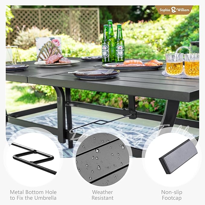 Sophia & William 7 Piece Outdoor Patio Dining Set, Patio Furniture Set with 6 Swivel High Back Patio Dining Chairs and Rectangular Metal Table, Textilene Fabric for Backyard, Poolside, Balcony