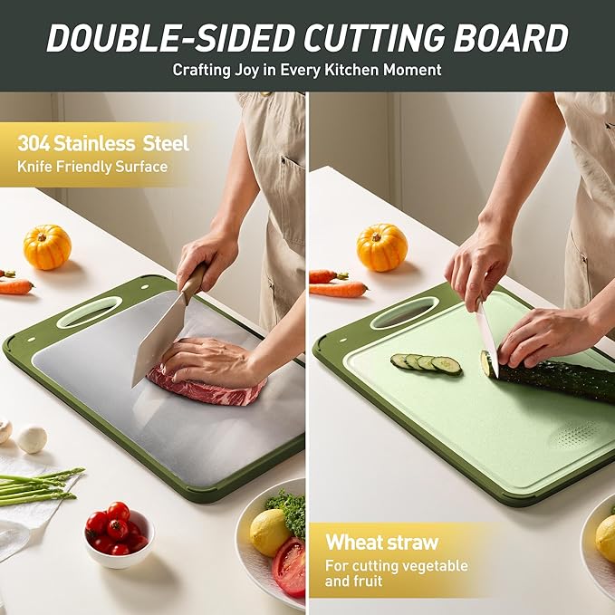2 in 1 Stainless Steel Cutting Board with Handle Extra Large Non Toxic Cutting Boards for Kitchen Wedding Day Engagement Hostess Couple Newly Wed House Christmas Married Mrs fiancee Unique Cool Gifts
