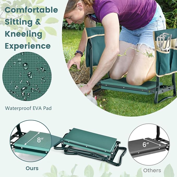 ReunionG Garden Kneeler and Seat, Foldable Garden Stool with Thick Kneeling Pad & Tool Bag, Heavy Duty 2 in 1 Gardening Bench for Seniors, Women, Parents