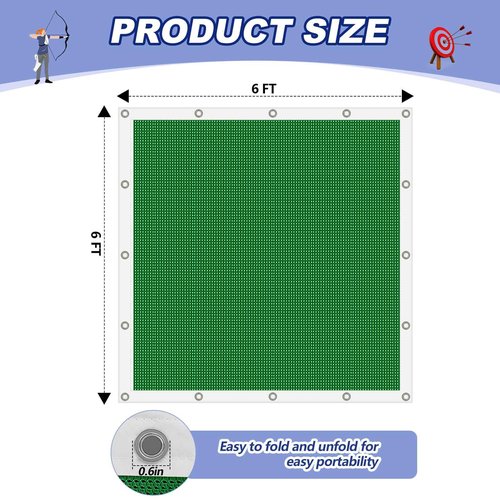 Syhood Archery Backstop Arrow Netting Backstop Target Block Heavy Duty Reinforced Archery Back Stop Reinforced Nets Accessories for Bow Backyard(6 x 6 ft,Green)