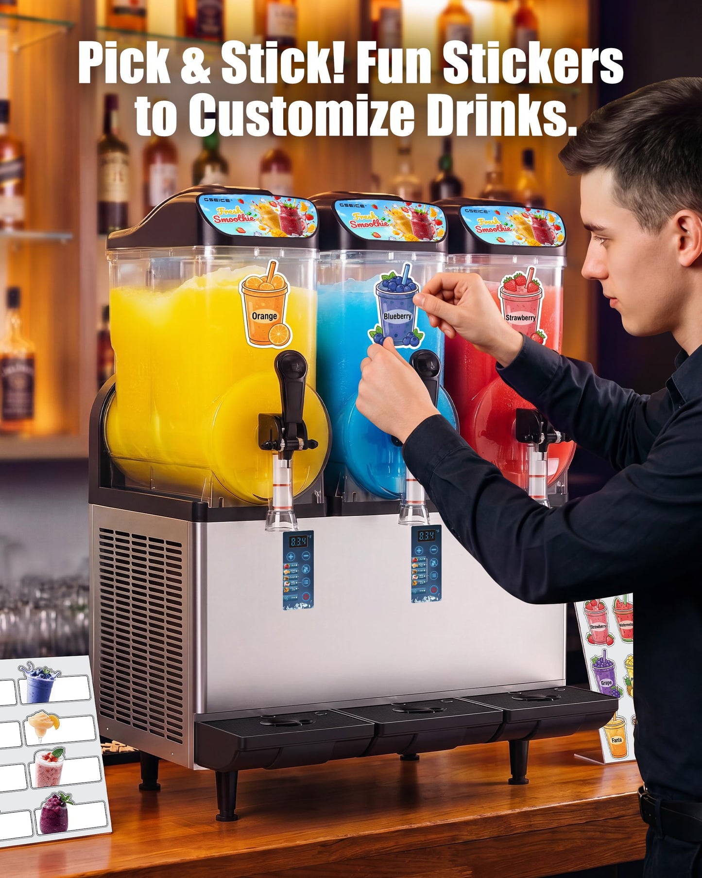 GSEICE Commercial Slushy Machine 12Gal/45L for Cafe Restant,3 Tank Frozen Drink Maker Slushie Margarita Frappe Dispenser