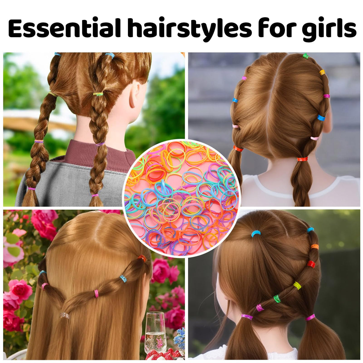 Small Elastic Hair Ties Hair Accessories for Girls，Colorful Baby Rubber Hair Bands Set with Hair Clips Hair Styling Tools