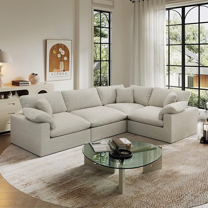 Intuition Decor Cloud Modular Sectional Sofa,189.4" Down Filled Sofa 4 Seat with Chaise,Minimalist Sofa Cover Washable and Replaceable Couches for Living Room,Sectional Sofa Deep Seat