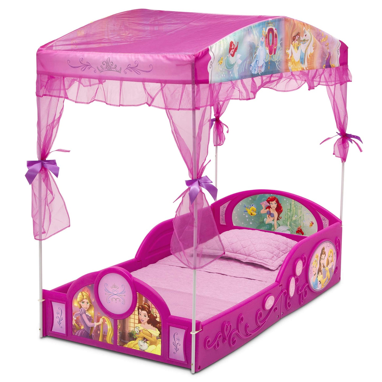 Delta Children - Disney Princess Plastic Sleep and Play Toddler Bed with Canopy, Pink