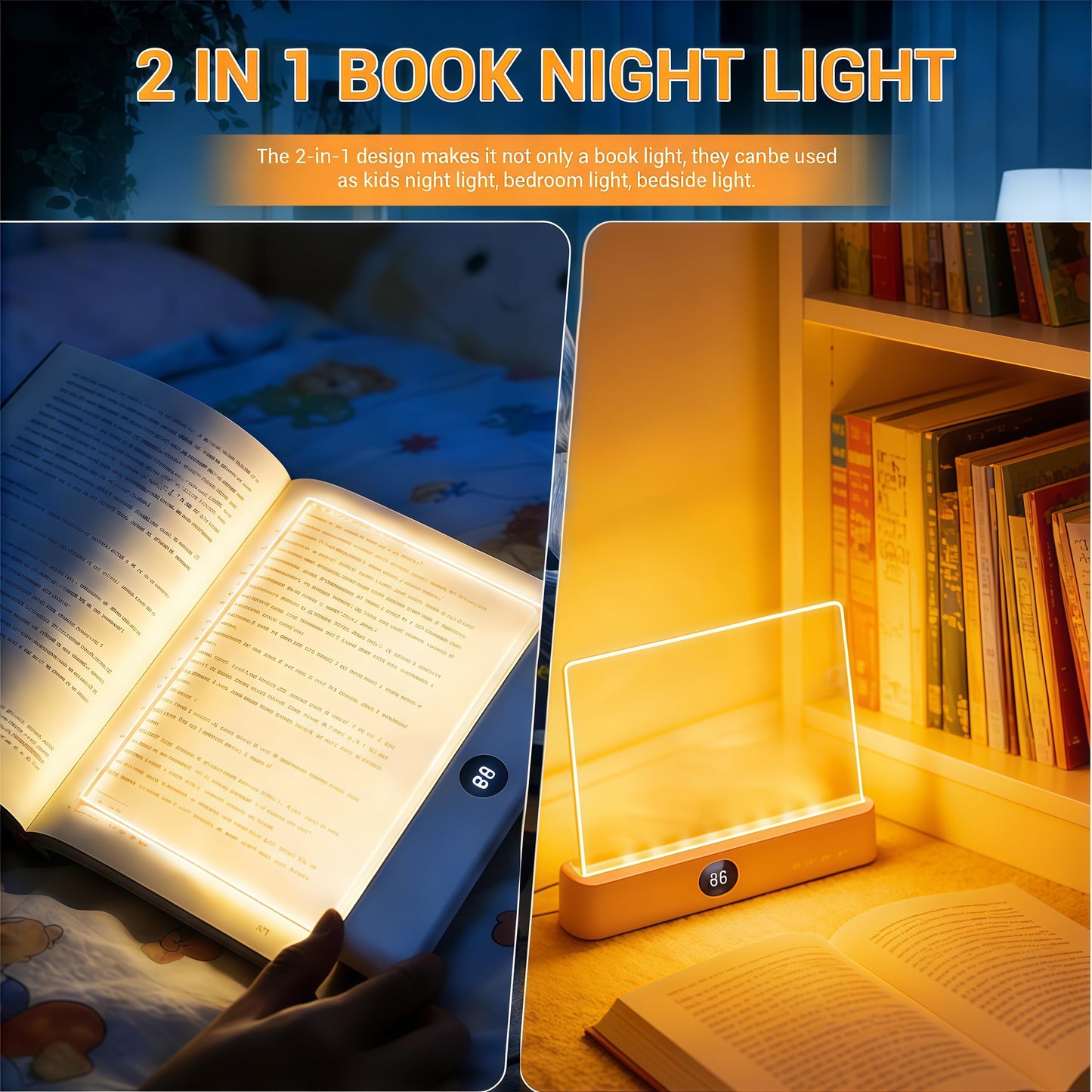 2026 Upgraded Book Light, Rechargeable Clear LED Flat Book Lights for Reading in Bed at Night with 3 Colors & Timer, Dimmable Panel Plate Book Lamp Full Page Light, Bookish Gifts for Book Lovers