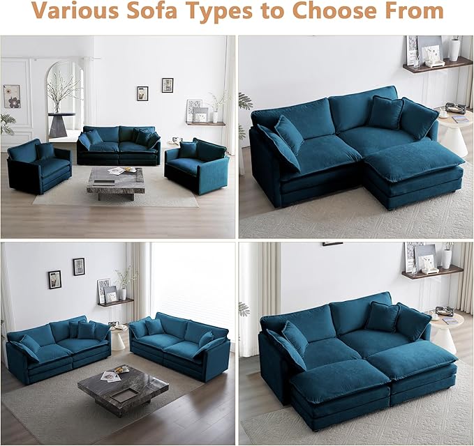 mikibama Luxury Loveseat Sofa Couch, 76" Modern Chenille Deep 2-Seater Cloud Couch with 2 Armrest Pillows and 2 Toss Pillows, Love Seat for Living Room Bedroom Office Apartment, Blue