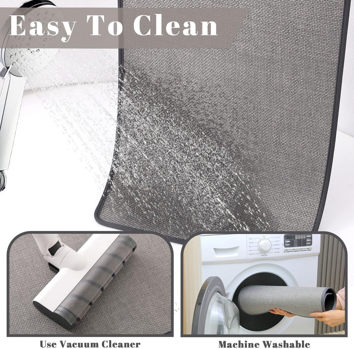 Bathroom Rugs, Bath Mats for Bathroom Non Slip Washable, Quick Dry, Water Absorbing, Fits Under Door, Ultra Thin, Rubber Backing, Low Pile, Cozy Cloth Cotton, Ideal for Shower, Sink-Grey 24''x16''