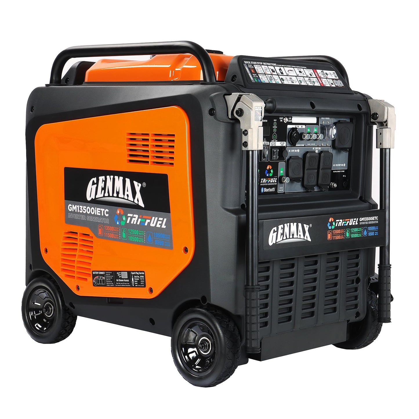 GENMAX 13500W Tri-Fuel Inverter Generator（2026 Model ）— 50A Outlet,ATS 2-Wire Auto-Start,Bluetooth&CO Sensor,550cc Quiet Engine, Built-in LED Light—CARB Compliant,Ideal for Home Backup,RV & Camping