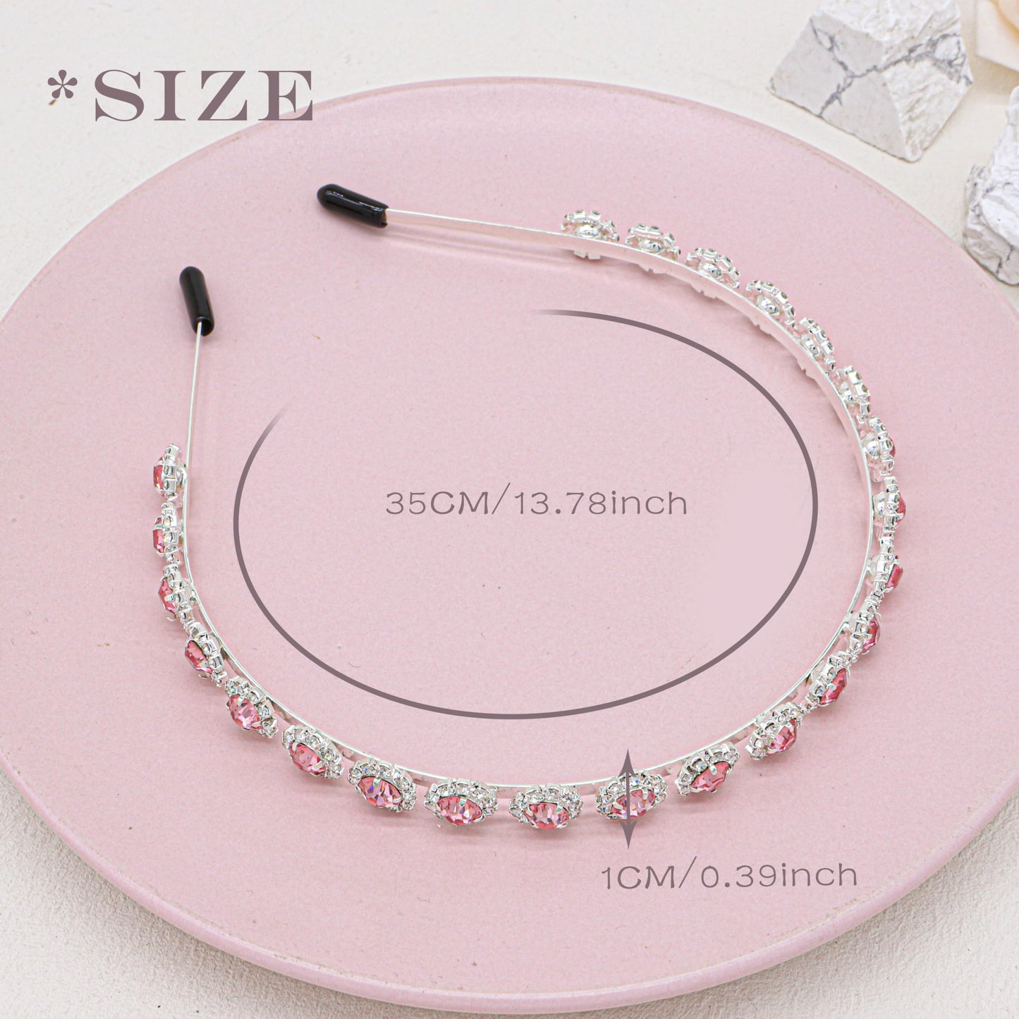Ammei Headpiece Bridal Headpiece Wedding Headband with Crystal and Hair Accessories (Pink, 5.5 ' ')