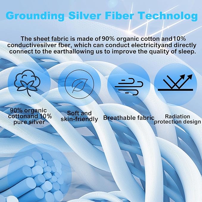 Sayorg Grounding Sheets King, 90% Organic Cotton+ 10% Pure Silver Fiber,Grounded Bed Sheet Kit, Deep Pocket Grounded Bed Sheet, Relieves Pain - Used for Healthy Sleep Therapy (White, Queen)