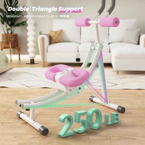 LanPavilion Ab Workout Equipment, Ab Machine with Height Adjustable and Stability, Ab Workout Equipment Home Gym Coaster for Stomach at Office with LCD Display-Christmas Gift Choice, Pink