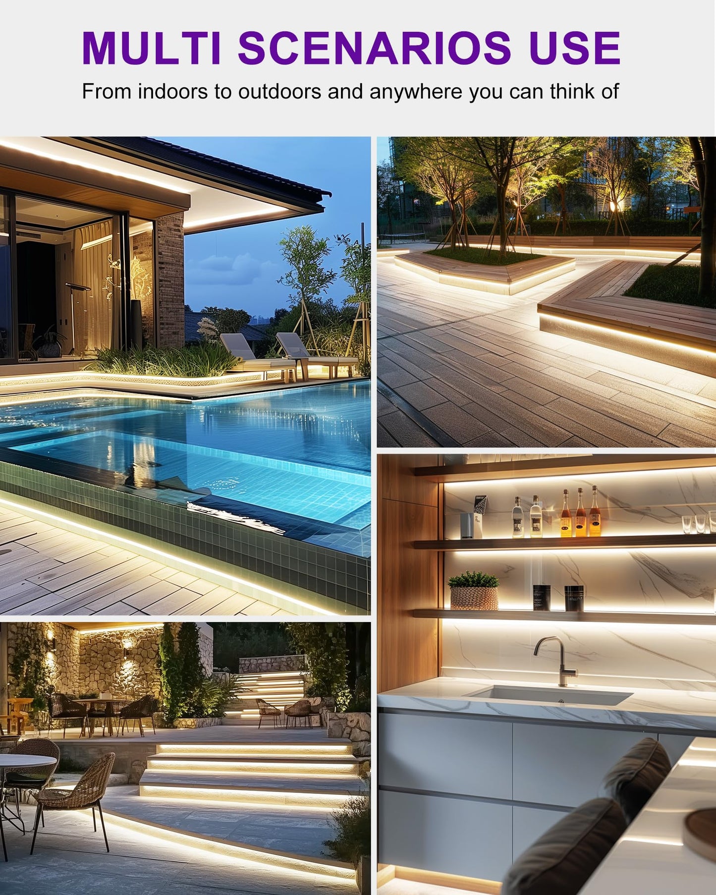 Outdoor LED Strip Lights Waterproof White, 16.4ft IP67 High Density Dimmable Tape Light 4000K, 600 LEDs, 300Lm/ft, 12V Flexible Rope Lights for Home, Balcony, Roof, Patio (Power Source Not Included)