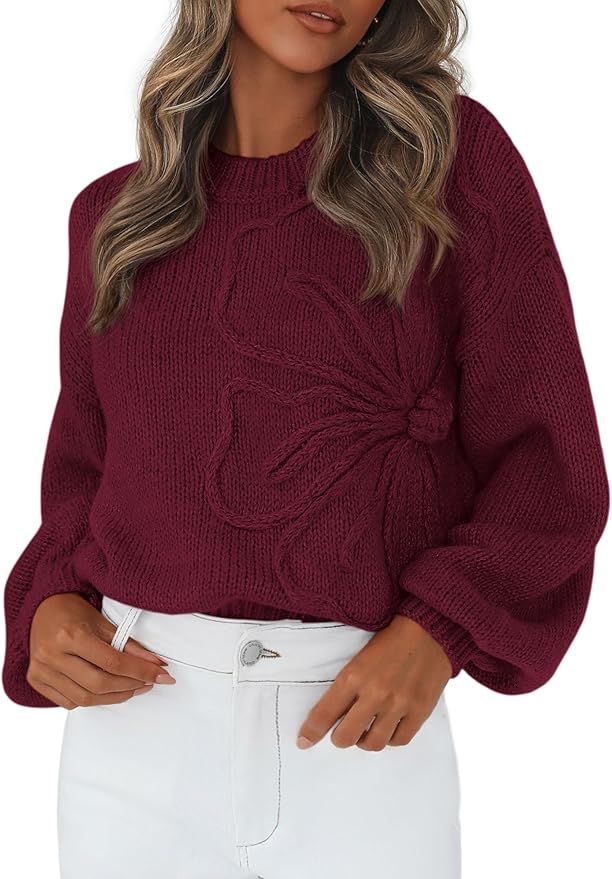 PRETTYGARDEN Womens Sweaters 2026 Fall Fashion Long Sleeve Crewneck Floral Knit Pullover Sweater Tops Winter Clothes