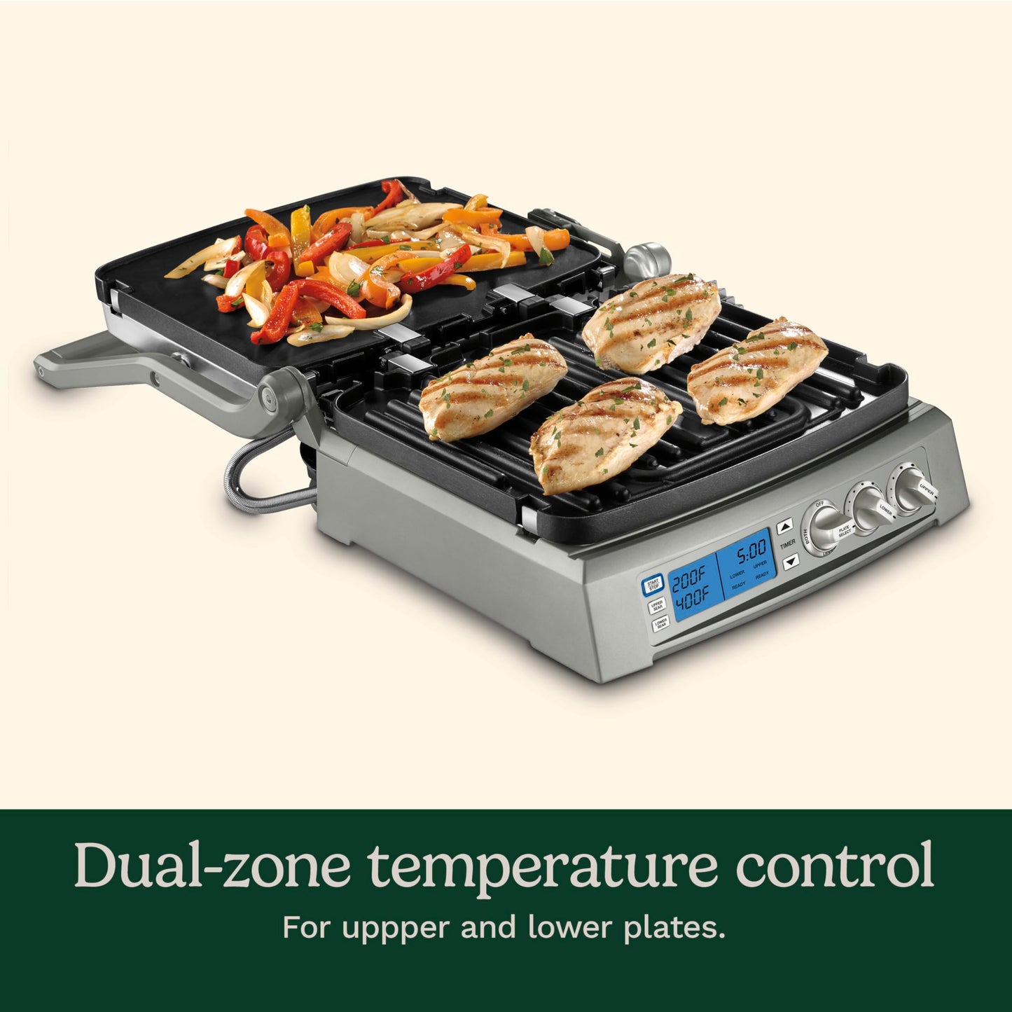 Cuisinart 6-in-1 Elite Griddler, Electric Grill, Griddle & Top Melt, 500°F Temperature Sear Function, LCD Screen, Dishwasher-Safe Cooking Plates, GR-300NAS, Stainless Steel