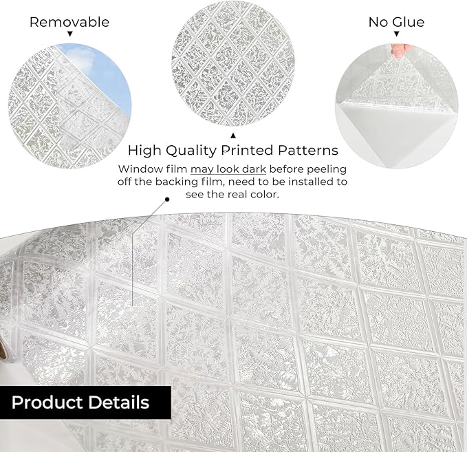Window Privacy Film, Removable Static Cling, Stained Glass Decorative Window Film, Vinyl Covering for Home Kitchen Living Room, Gleaming Wings, 17.3" x 78.7"