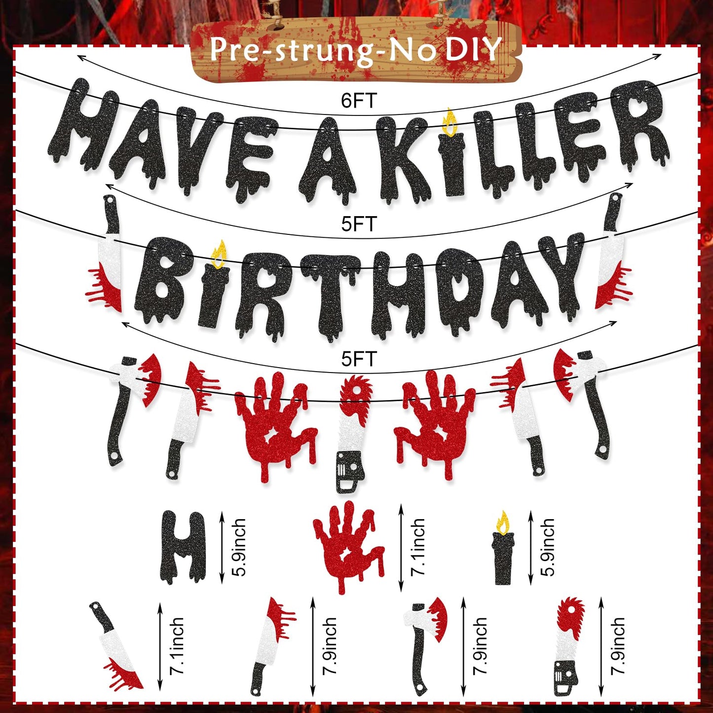 Stcomart Pre-Strung 6ft Glitter Have a Killer Birthday Halloween Banner for Birthday Party Decorations, Scary Bloody Halloween Decorations, Black