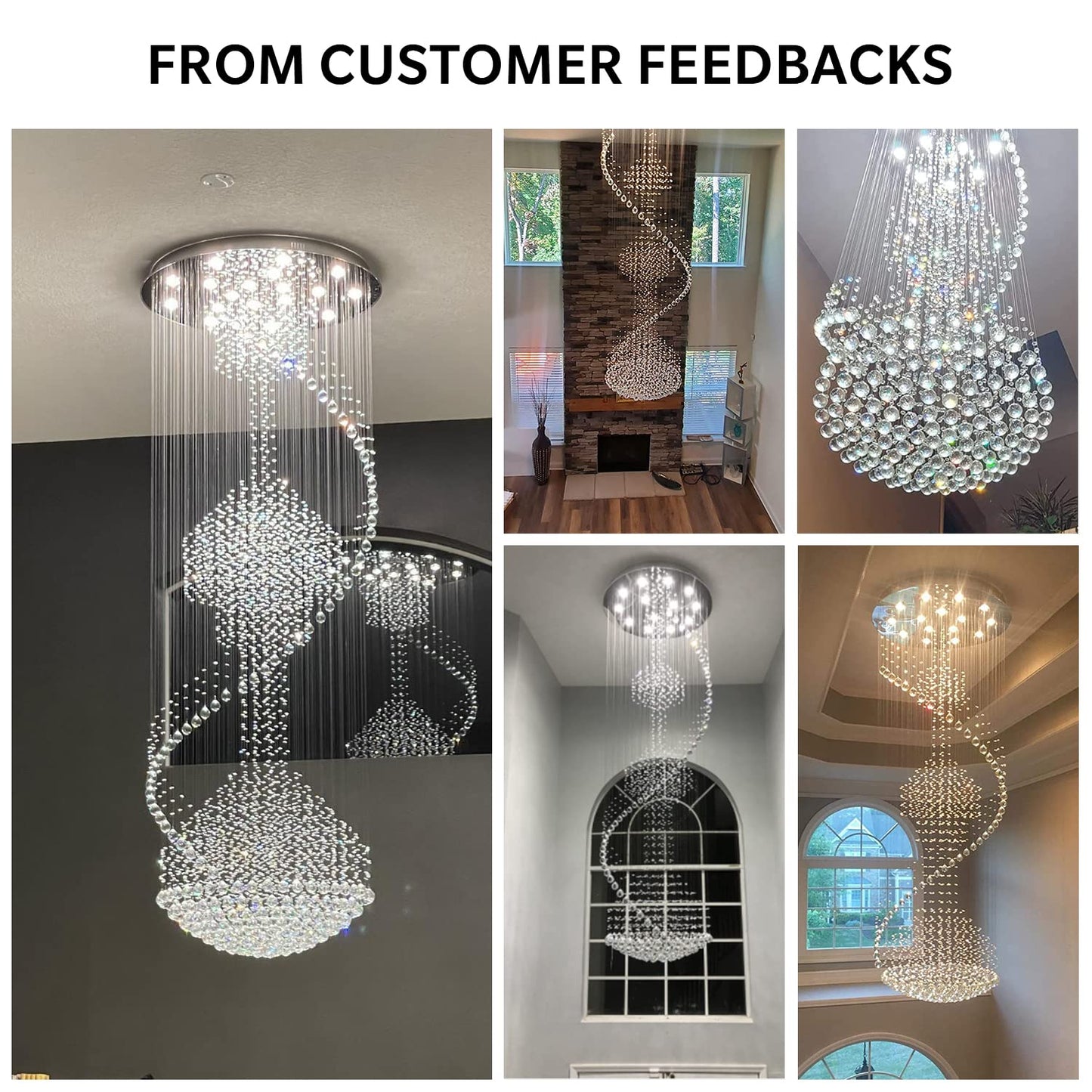 7PM Crystal Chandelier, Modern Large Spiral Raindrop Chandeliers, Flush Mount Pendant Light Fixture, Big Chandelier for High Ceiling, Entryway, Staircase, Foyer, Entrance D31.5 X H94.5