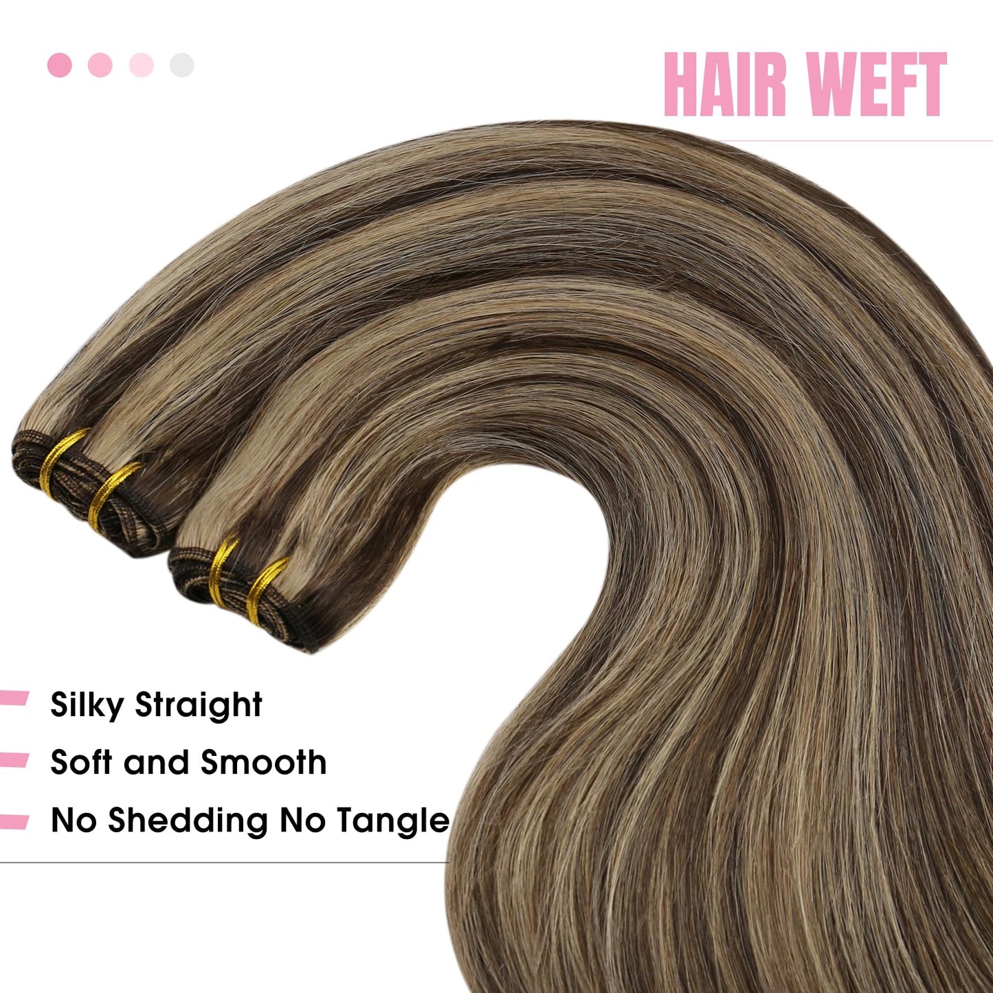 YoungSee Weft Human Hair Extensions Brown Highlight Sew in Hair Extensions Human Hair Dark Brown Mix Caramel Blonde Sew in Hair