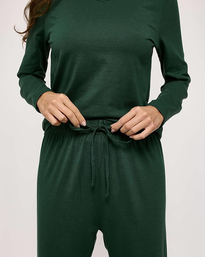 Real Essentials 2 Pack Women's Soft Cotton Long Sleeve Pajama Set with Pants - Lounge Sets for Women (Available In Plus)