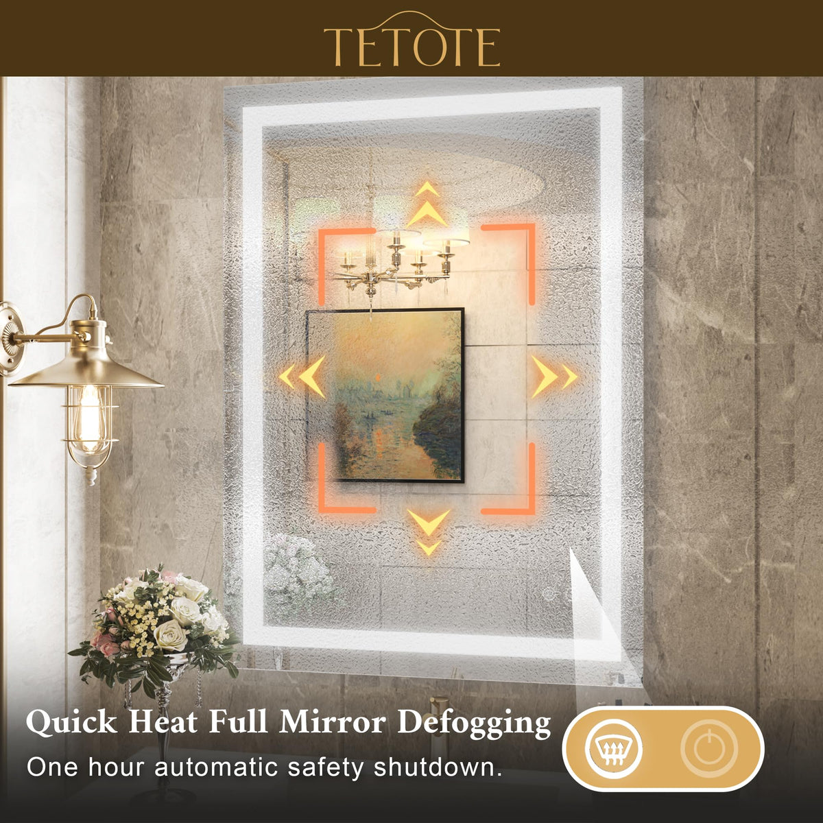 TETOTE 24 x 36 LED Bathroom Mirror LED Mirror Bathroom Decor Vanity Makeup Mirror Dimmable Anti-Fog Wall Mounted Bathroom Mirror with Lights, Tempered Glass