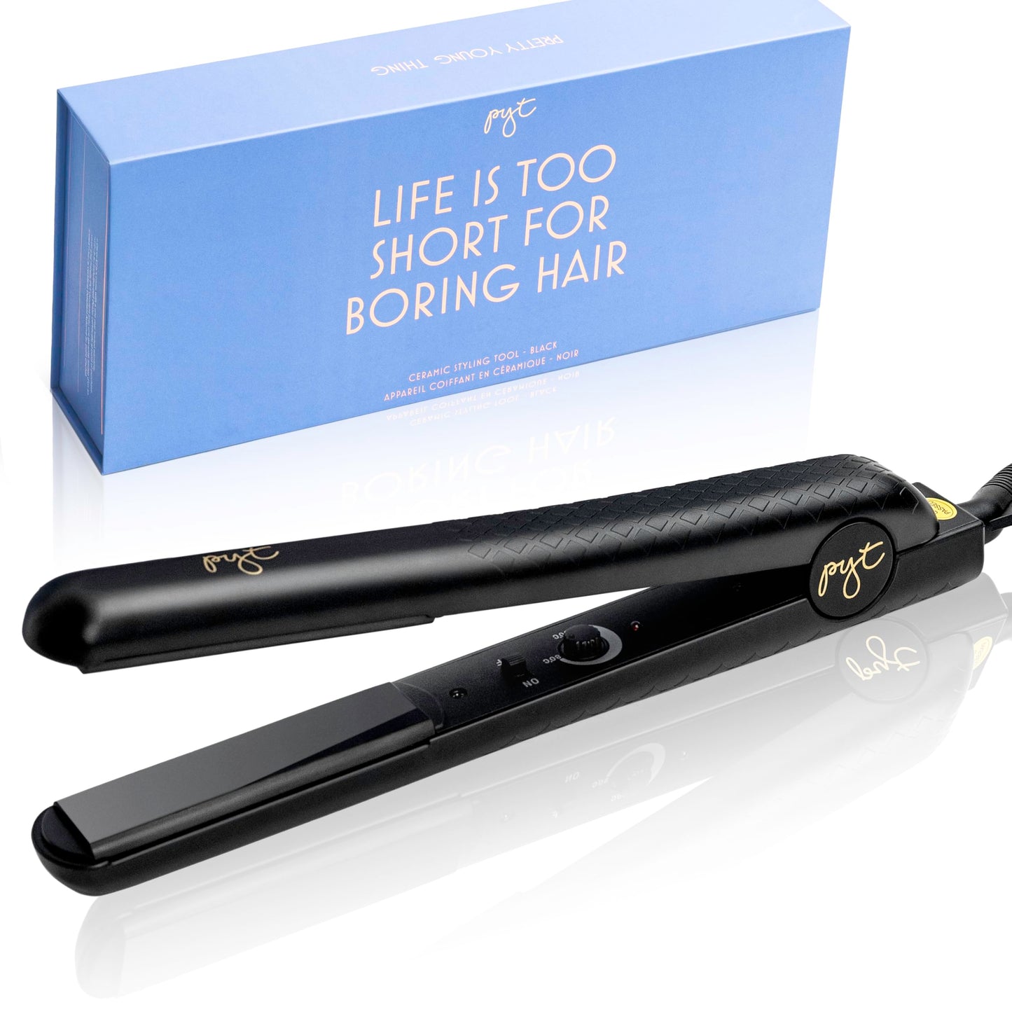 PYT 1.25    Professional Ceramic Hair Straightener - Negative Ion Flat Iron for Frizz-Free Shine, Adjustable Temperature, Dual V