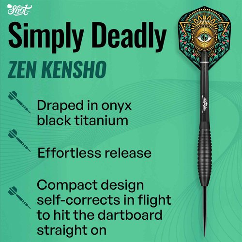 Shot! Darts Zen Kensho Steel Tip Dart Set | 90% Tungsten Barrels | Center Balanced Bomber Shape | Onyx Black Titanium Coated | Handcrafted Pro Darts | Metal Tip Bar Darts | Made in New Zealand