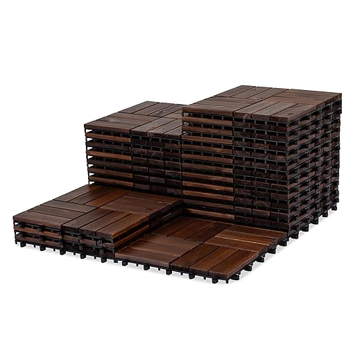 VICTORY RELAX Acacia Wood Decking Tiles 27PCS - Easy Snap Interlocking Deck Tiles for Patio Poolside Balcony Decor - All Weather Waterproof Flooring for Indoor & Outdoor (Round Joints)