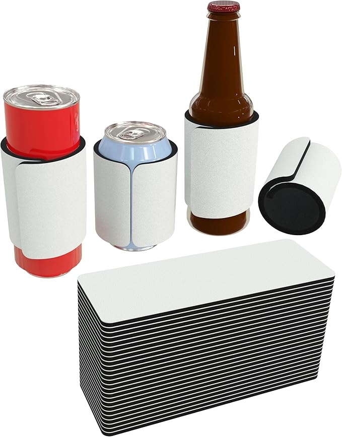 PartyPrints 25 Pack White Blank Slap Wrap Neoprene Can Cooler Sleeves, Customizable Bulk Sublimation Slap Can Coolers, Ext...