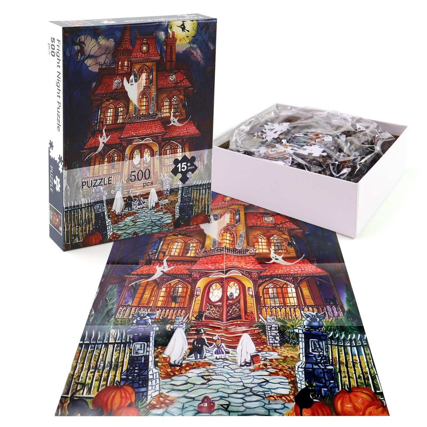 Halloween Fright Night 500 Pieces Jigsaw Puzzles for Adults, Halloween Decoration for Family Party Holiday