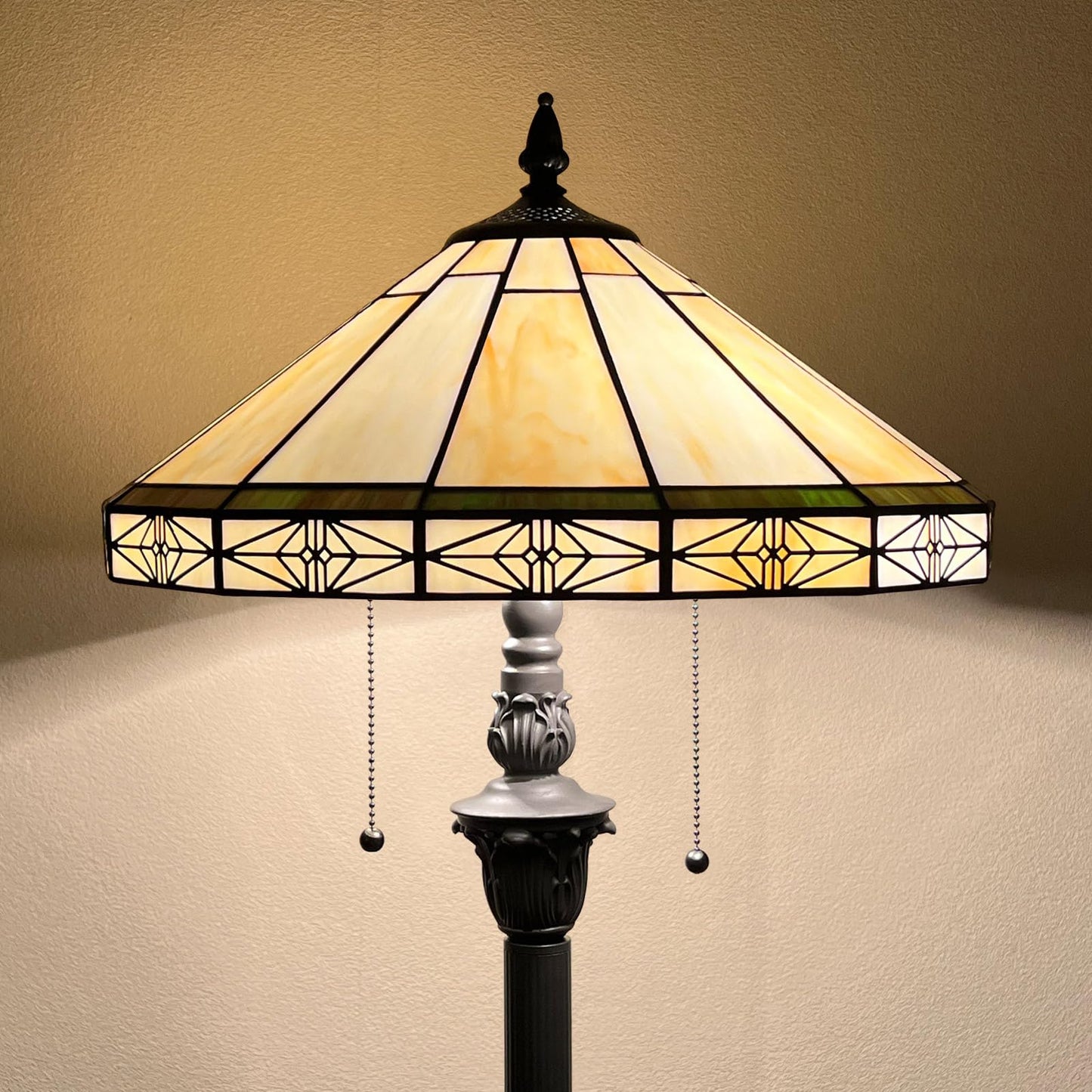 Capulina Tiffany Lamp Stained Glass Floor Lamp 2-Light 16x16x63 Inches Vintage Cream Tiffany Style Standing Reading Lamp for Living Room Bedroom Office Home