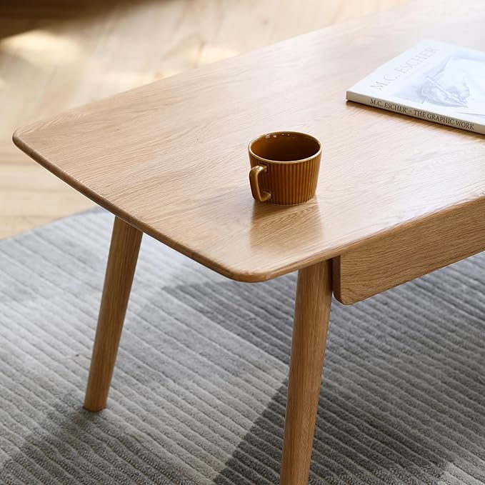 QKFF Solid Wood Coffee Table with Drawers - 100% North American FAS Grade Oak, Traditional Mortise and Tenon Craftsmanship, Low Table for Living Room & Home Office Eco-Friendly Finish