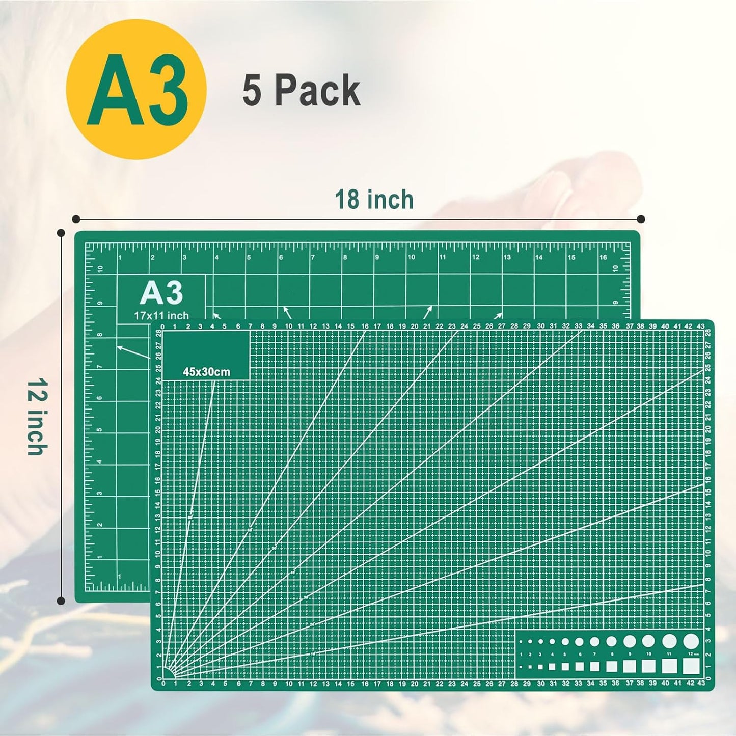 5 PCS Self Healing Cutting Mat 12" x 18": Sewing Rotary Cutting Mat for Crafts and Fabric Sewing Scrapbooking Quilting and Precision Cutting (5, Green)
