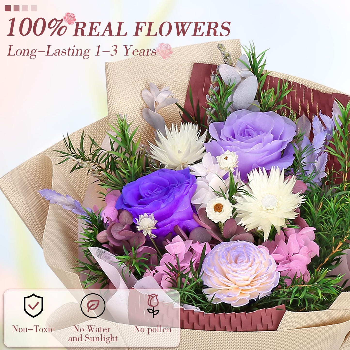 Bloom's Diary Preserved Flowers Bouquet, Flowers for Delivery Prime, Birthday Gifts for Women, Wife, Mother, Her (Purple)