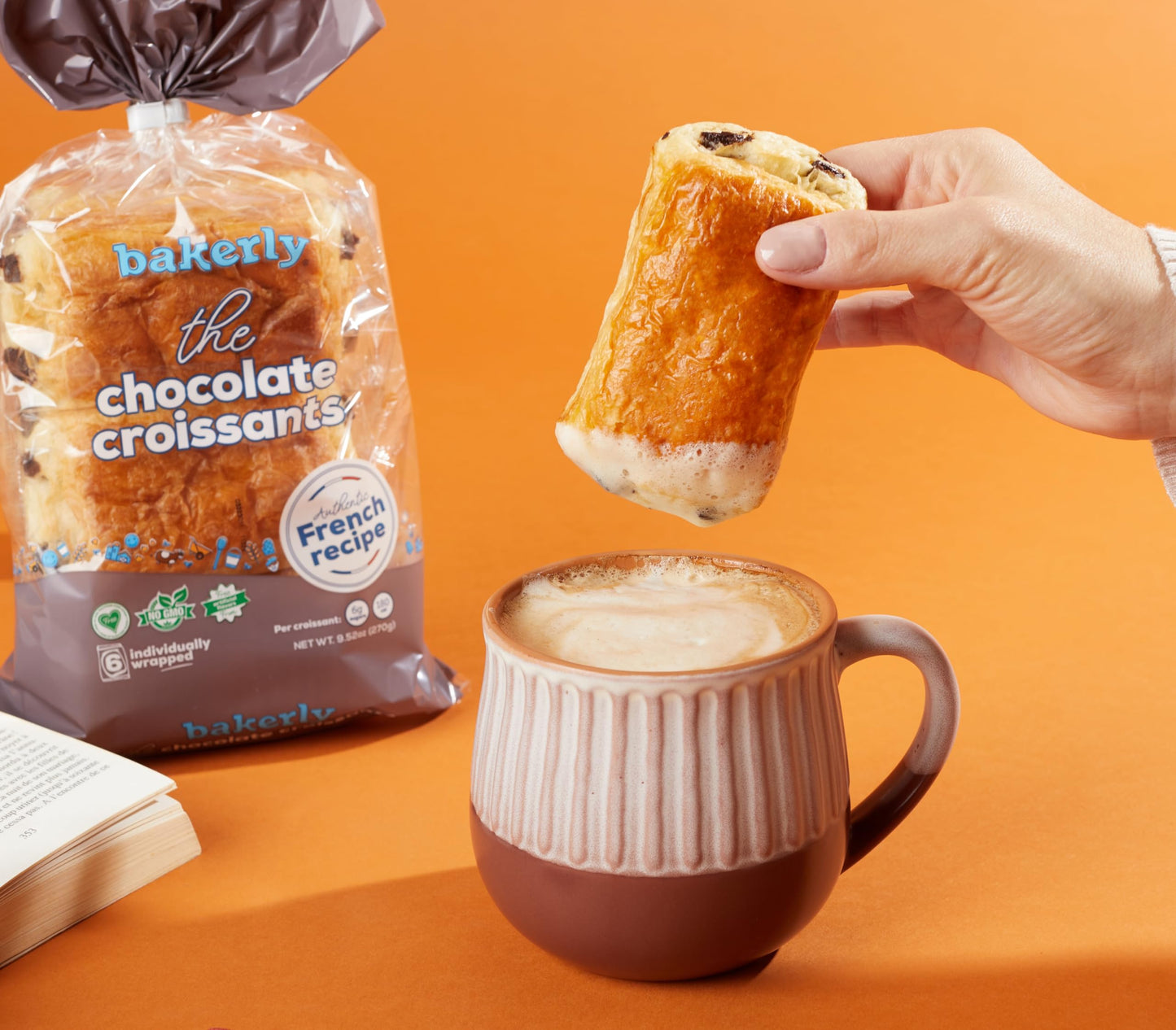 bakerly Chocolate Croissants with Real Chocolate, Non GMO, Free from Artificial Flavors & Colors, Pack of 4, 6-count (24 Total Croissants)