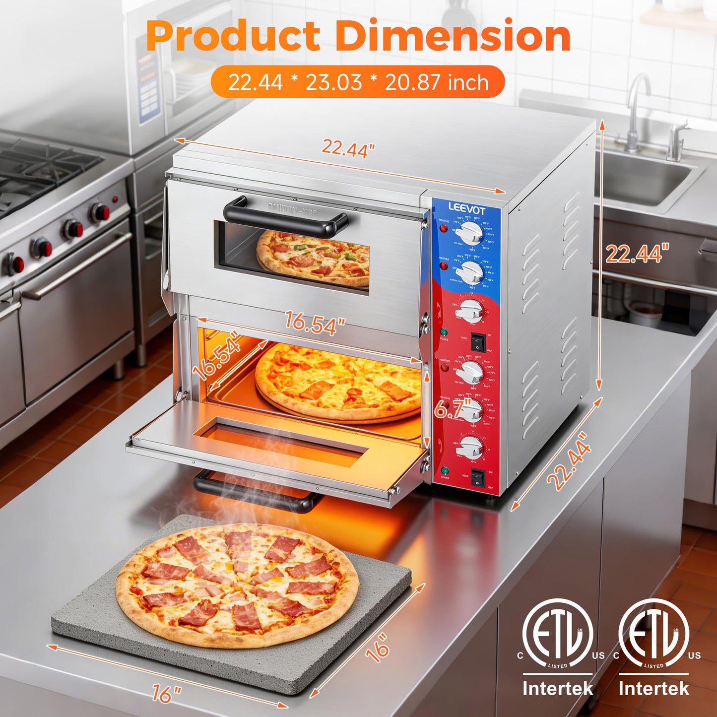 LEEVOT Commercial Double Deck 16 Inch Electric Pizza Oven | 3600W Countertop Pizza Maker with Pizza Stone for Restaurant, Food Truck & Indoor Use | ETL Certified, 120V