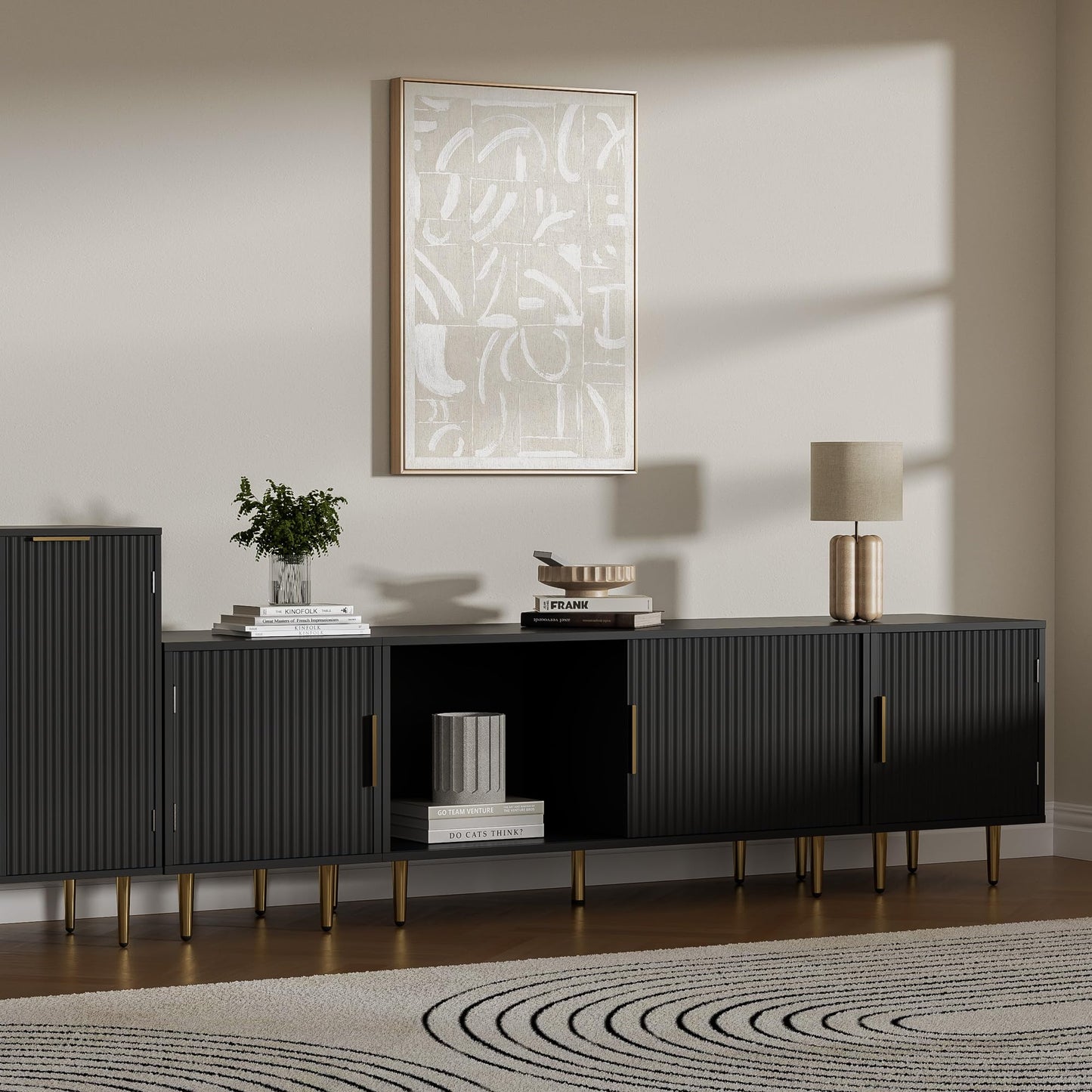 Housoul 71" TV Stand for 50/60/70/80 inch TV, Modern TV Stand for 75+ inch TV, Entertainment Center for Up to 80" TV, TV Media Stand with Storage Cabinet for Living Room, Bedroom, Black
