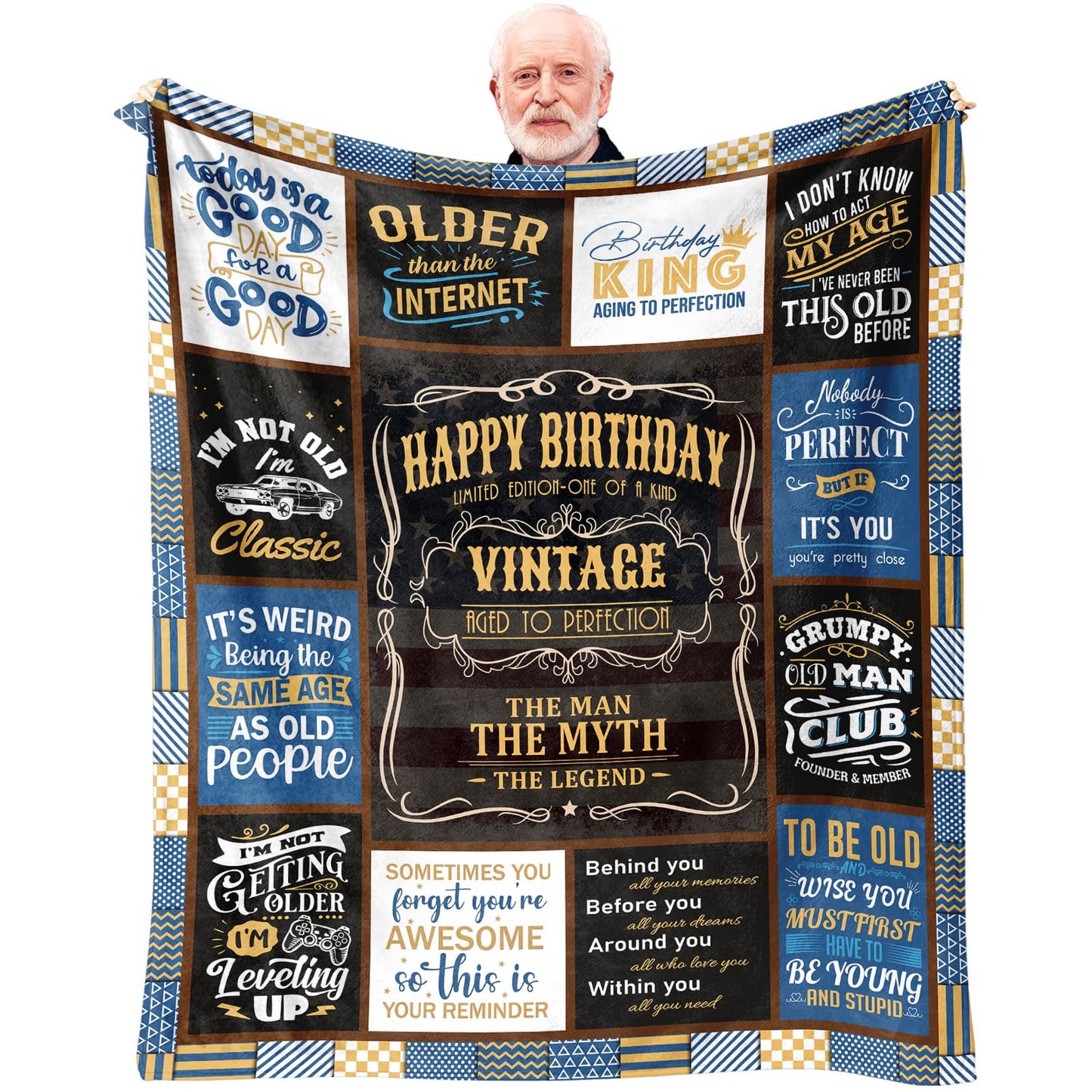 KJACGAD Birthday Gifts for Men, Birthday Gift for Him, Man Birthday Gift Ideas Throw Blankets 60" x 50", Happy Birthday Gifts for Male/Dad/Grandpa/Uncle/Husband/Boyfriend