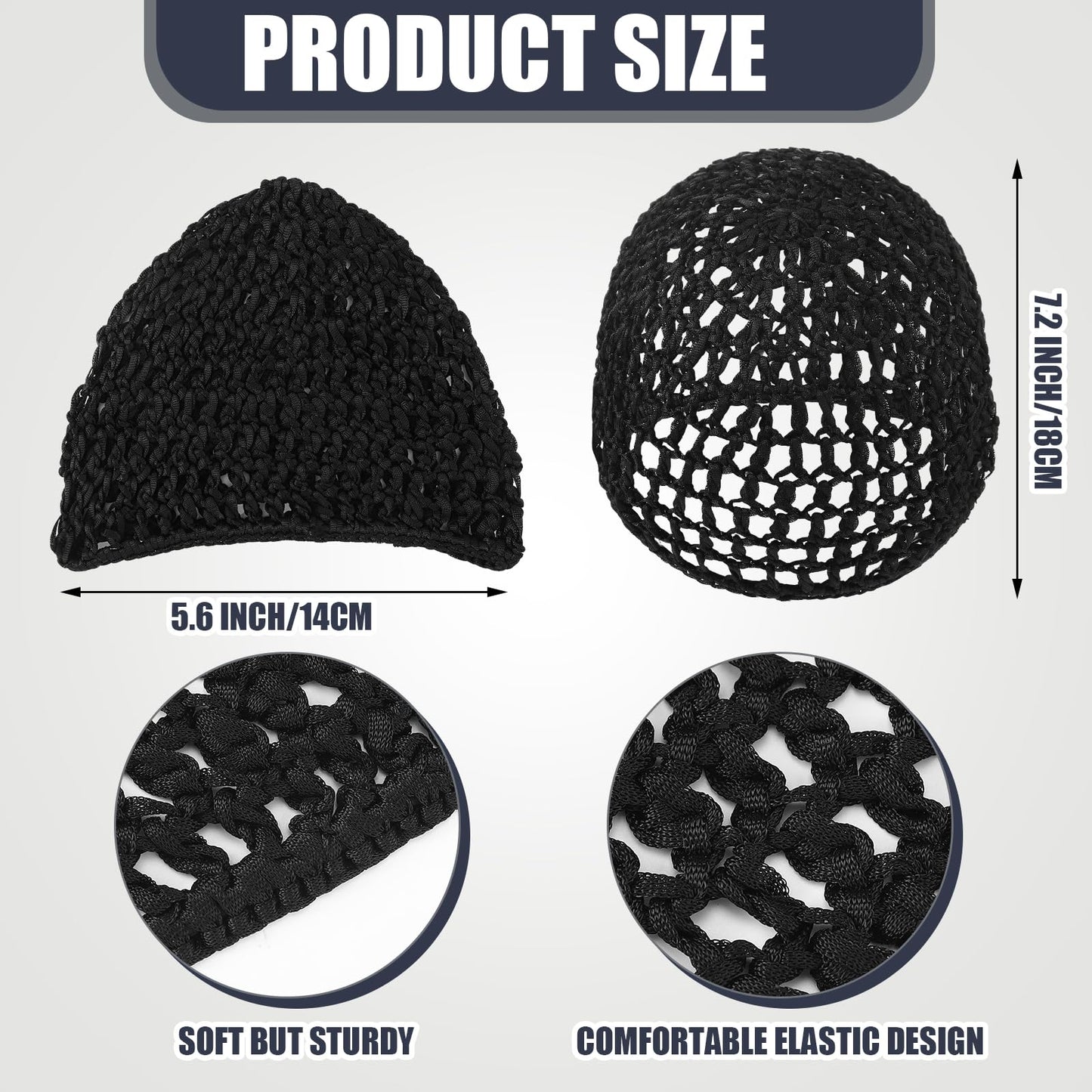 Geyoga 4 Pieces Mesh Crochet Hair Net Rayon Knit Snood Hat Thick Short Women Hairnet Snoods Cover Ornament for Sleeping(Black, G