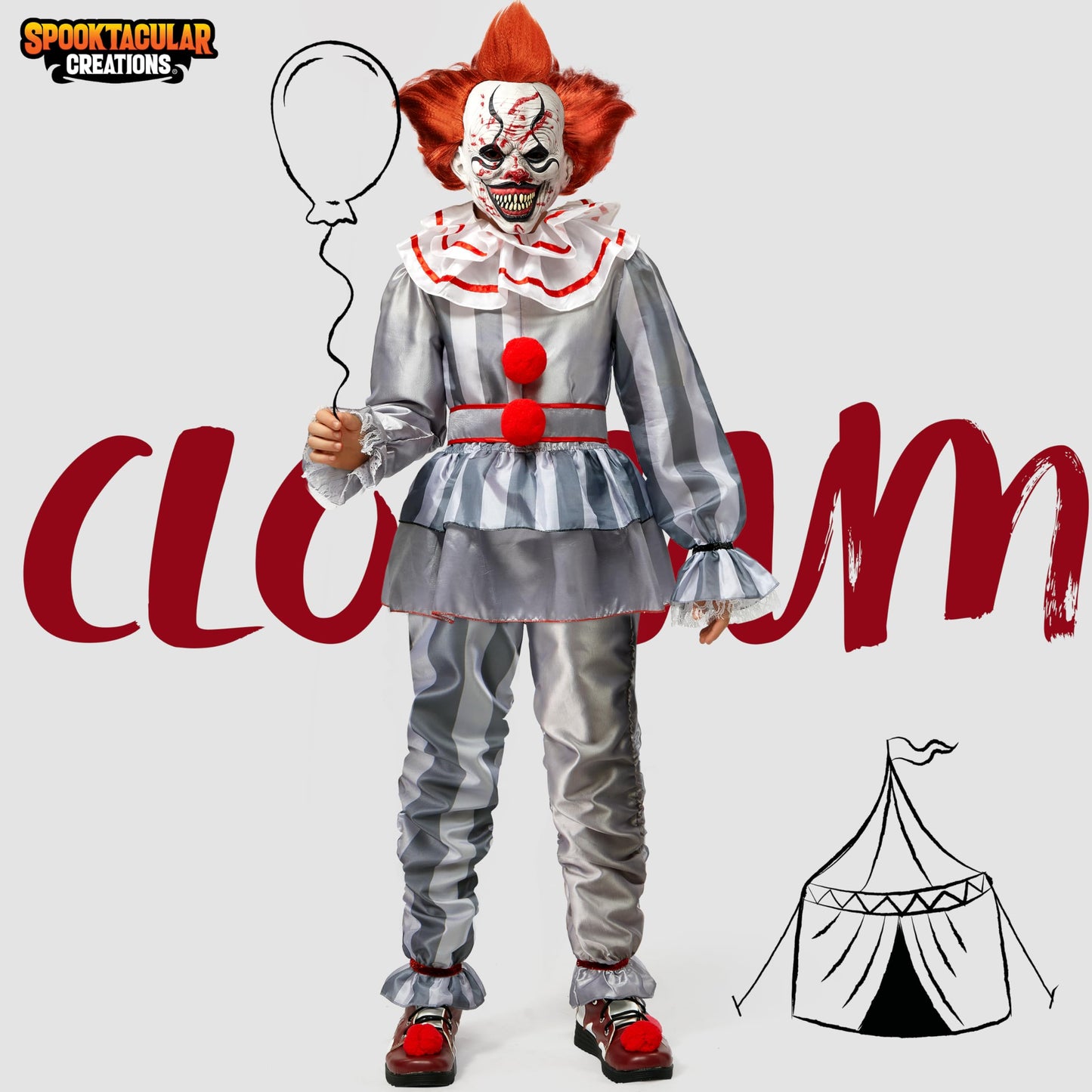 Spooktacular Creations Boy Scary Clown Costume, Scary Halloween Costume Kids, Killer Clown Outfit for Boys