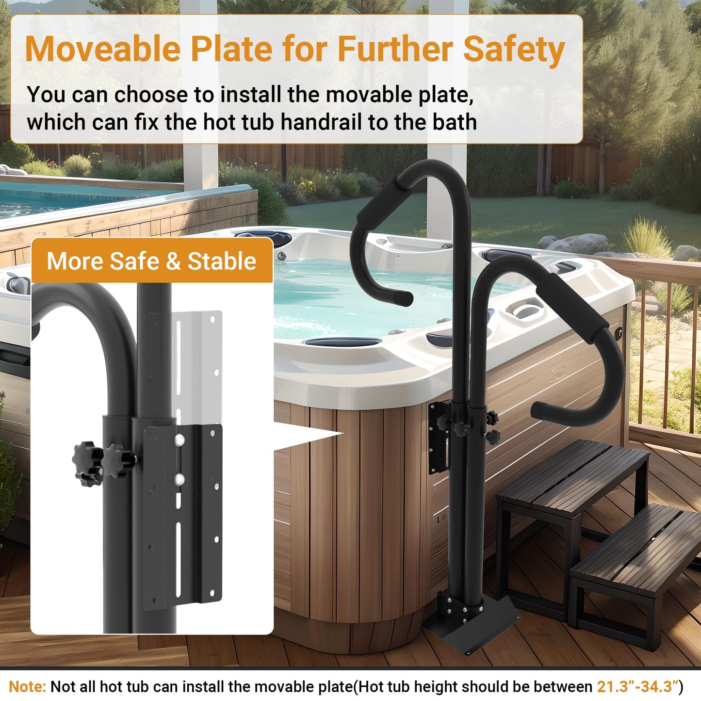 Neorexon Two-Way Hot Tub Handrails, 38"-58" Adjustable Height SPA Handrail w/360 Swivel Option, Hot Tub Railing to Get in and Out, 600LBS SPA Side Handrail w/Slide Under Mount Base for Indoor&Outdoor