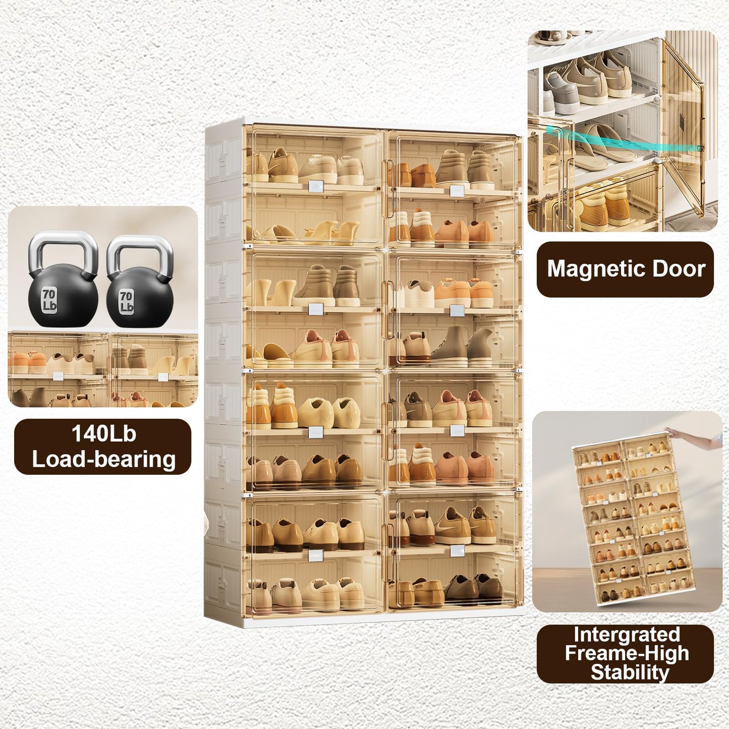 wesimple 24 Pairs Shoes Storage Cabinet of 3-Step Fast Installation,Plastic Shoe Box with Clear Magnetic Door for Display, Shoe Organizer for Sneaker, Sandals, Heels (2 Row, 6 Tier)