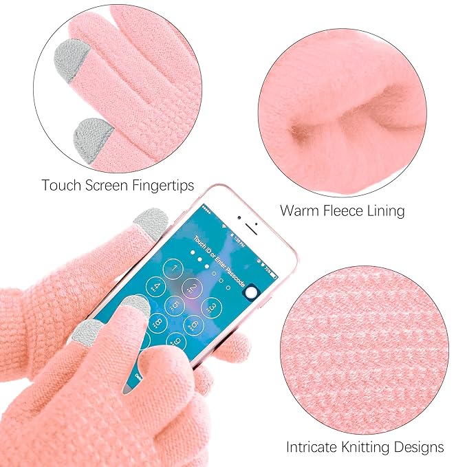Aneco Winter Warm Sets Knitted Scarf Beanie Hat Winter Ear Warmer and Touch Screen Gloves for Men or Women
