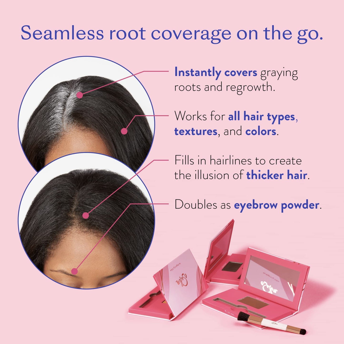 eSalon Root Touch Up + Brow Powder, Medium Brunette, 0.18 oz - Scalp Concealer for Thinning & Gray Hair