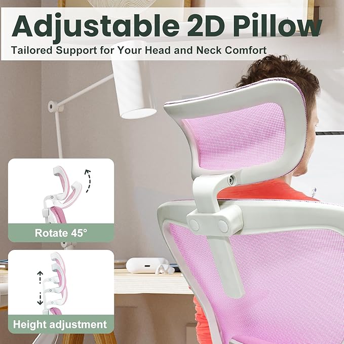 ZYFFHYLAI Ergonomic Office Chair - 350LB Mesh Office Chair with Adjustable Lumbar, High Back Computer Desk Chair with 3D Armrests, Comfy Chair with 2D Headrest & Tilt Function for Study, Work, Gaming