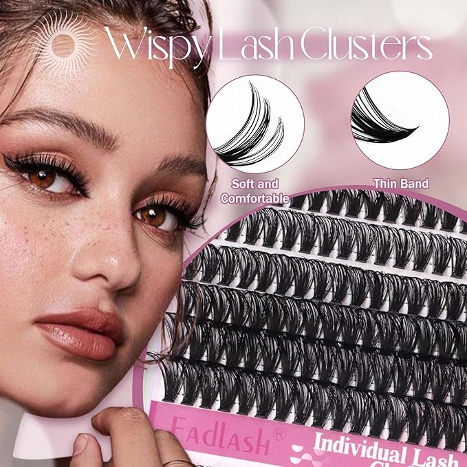 FADLASH Lash Extension Kit 50D+60D Lash Clusters D Curl Lash Cluster Kit DIY Eyelash Extension Kit with Lash Bond and Seal Lash Tweezer Cluster Lashes (Kit, 50D+60D-07D-Mix10-18)