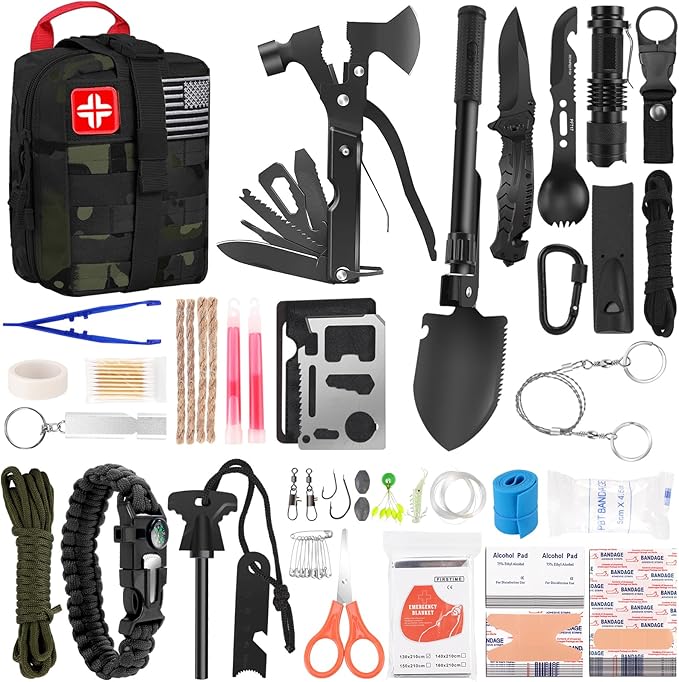 Gifts for Men Christmas 146Pcs Survival Kit First Aid Kit, Emergency Kit with Survival Tools, Medical Supplies for Campin...