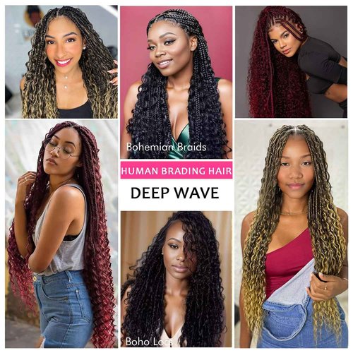 Human Braiding Hair 2 Bundles 100g 26Inch Deep Wave Bulk Human Hair for Braiding No Weft Curly Braiding Hair Bulk Curly Human Hair for Boho Braids 12A Brazilian Virgin Hair Extensions 99J